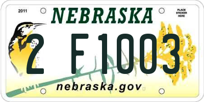 NE license plate 2F1003