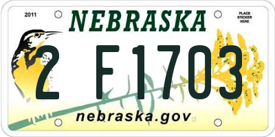 NE license plate 2F1703