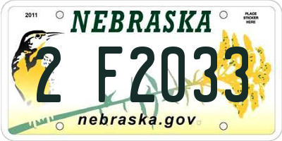 NE license plate 2F2033