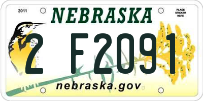 NE license plate 2F2091