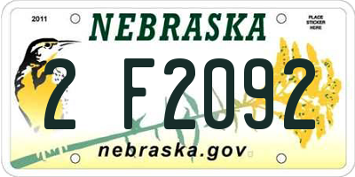 NE license plate 2F2092