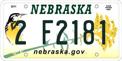 NE license plate 2F2181