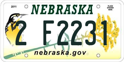 NE license plate 2F2231