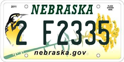 NE license plate 2F2335
