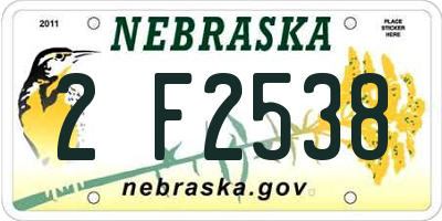 NE license plate 2F2538