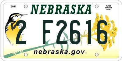 NE license plate 2F2616