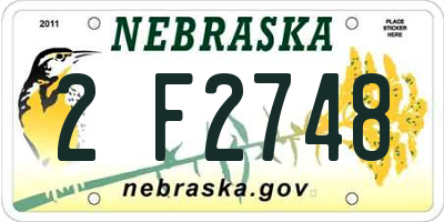 NE license plate 2F2748