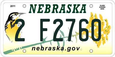 NE license plate 2F2760