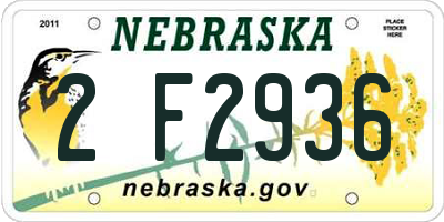 NE license plate 2F2936