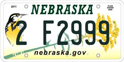 NE license plate 2F2999