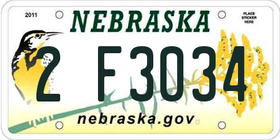 NE license plate 2F3034