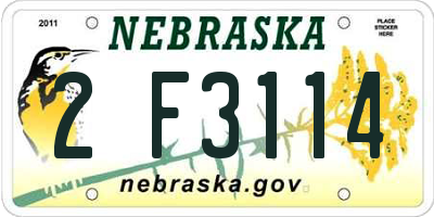NE license plate 2F3114