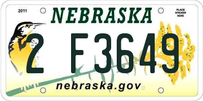 NE license plate 2F3649