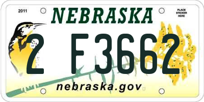 NE license plate 2F3662