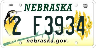 NE license plate 2F3934