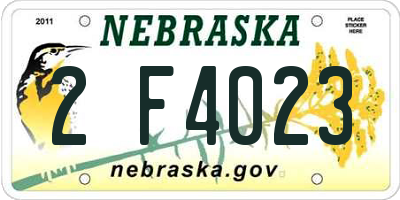 NE license plate 2F4023