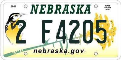 NE license plate 2F4205