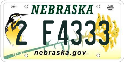 NE license plate 2F4333