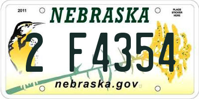 NE license plate 2F4354