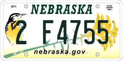 NE license plate 2F4755