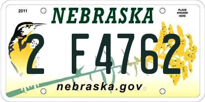 NE license plate 2F4762