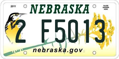NE license plate 2F5013