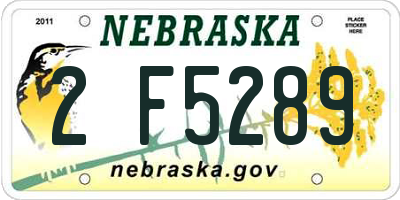 NE license plate 2F5289