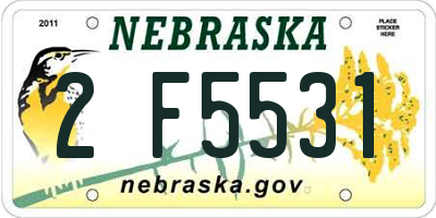 NE license plate 2F5531