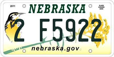 NE license plate 2F5922