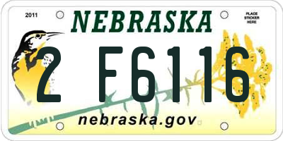 NE license plate 2F6116