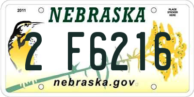 NE license plate 2F6216