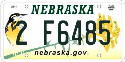 NE license plate 2F6485