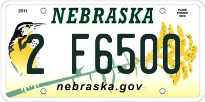 NE license plate 2F6500