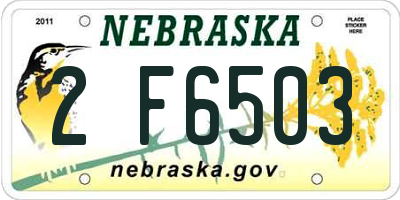 NE license plate 2F6503