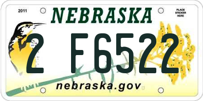 NE license plate 2F6522