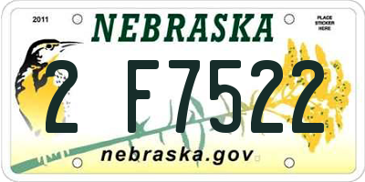NE license plate 2F7522