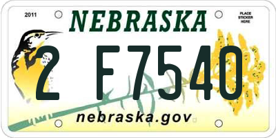 NE license plate 2F7540