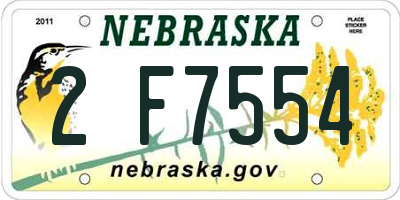 NE license plate 2F7554