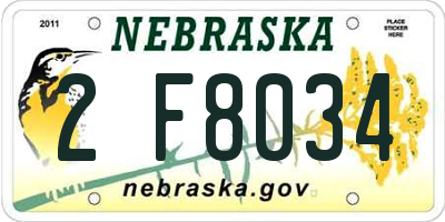 NE license plate 2F8034