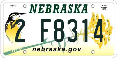 NE license plate 2F8314