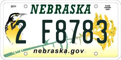 NE license plate 2F8783