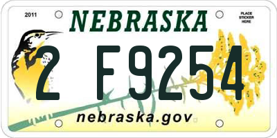 NE license plate 2F9254