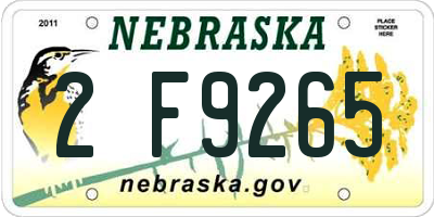 NE license plate 2F9265