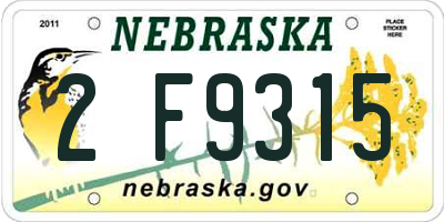NE license plate 2F9315