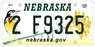 NE license plate 2F9325