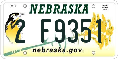 NE license plate 2F9351