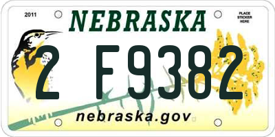 NE license plate 2F9382