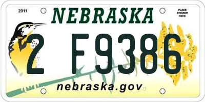 NE license plate 2F9386