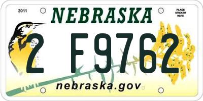 NE license plate 2F9762