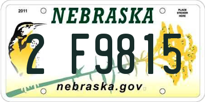 NE license plate 2F9815